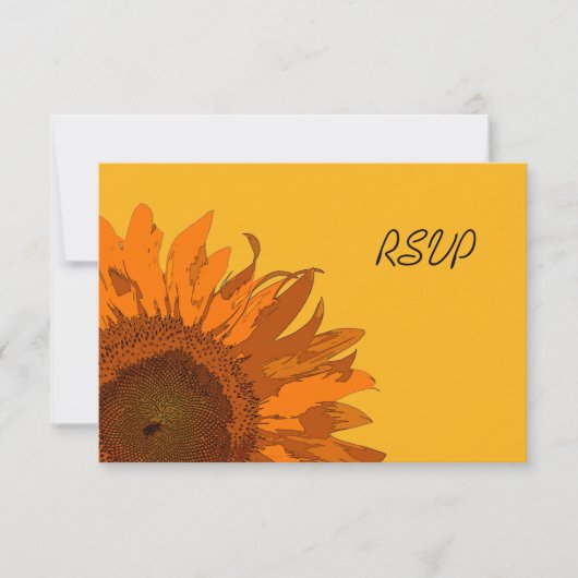 Orangefarbene Sonnenblume auf der Gelben Hochzeitk RSVP Karte (Vorderseite)