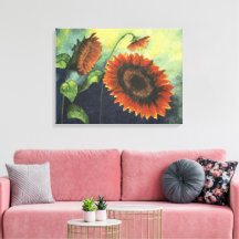 Orangefarbene Sonnenblumen Aquarellmalerei auf Lei