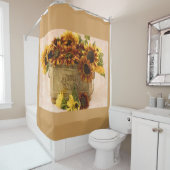 Orangefarbene Sonnenblumen im Körbchen Duschvorhang (Beispiel)