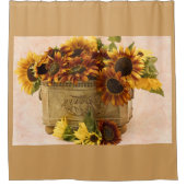 Orangefarbene Sonnenblumen im Körbchen Duschvorhang (Vorderseite)