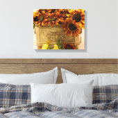 Orangefarbene Sonnenblumen im Körbchen Leinwanddruck (Insitu (Schlafzimmer))