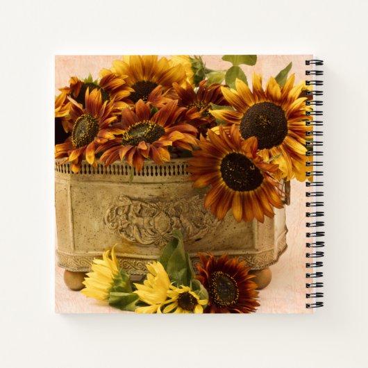 Orangefarbene Sonnenblumen im Körbchen Notizblock (Rückseite)