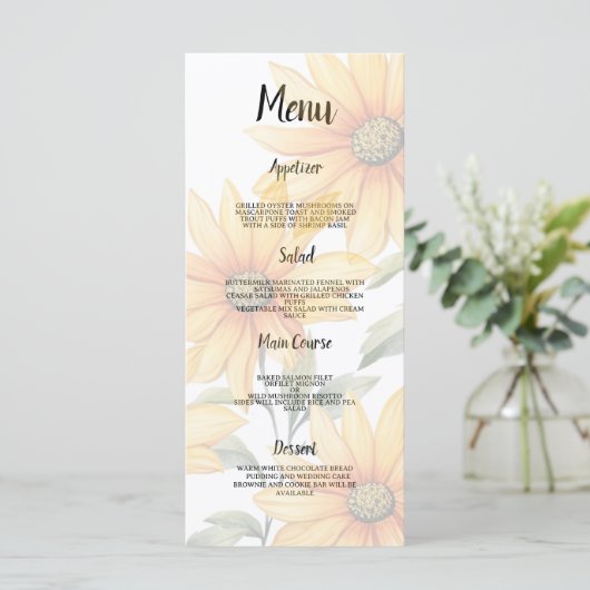 Orangefarbene Sonnenblumen Sommerblumen Hochzeitsm Programm (Stehend Vorderseite)