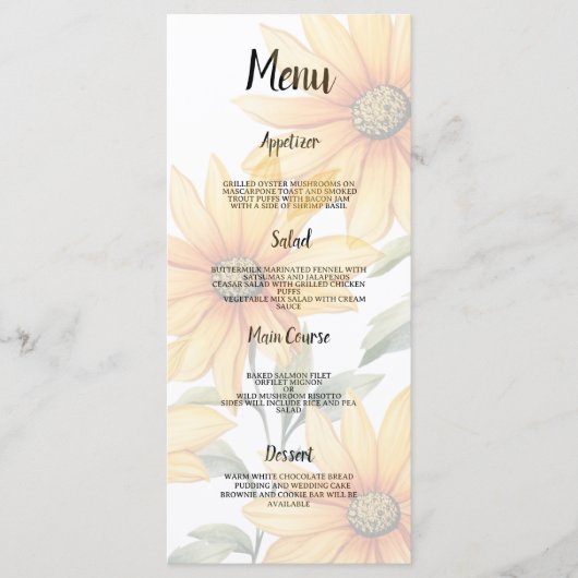 Orangefarbene Sonnenblumen Sommerblumen Hochzeitsm Programm (Vorderseite)