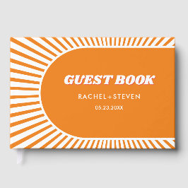 Orangefarbene Sonnenstrahlen Retrosa 70er inspirie Gästebuch