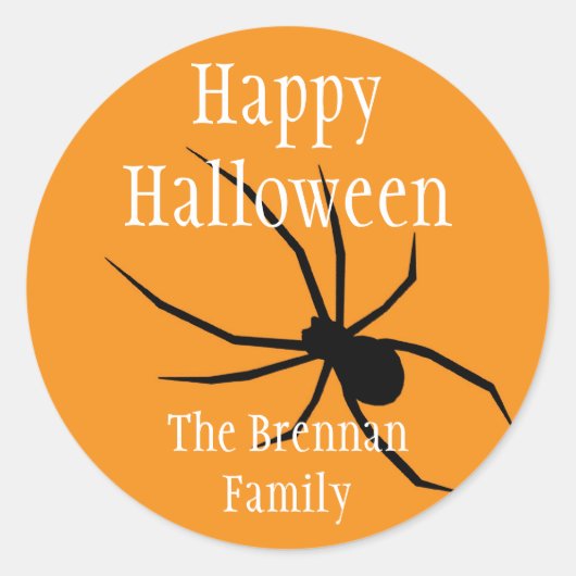 Orangefarbene Spinnenhalloween-individuelle Name Runder Aufkleber (Vorderseite)