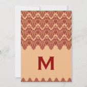 Orangefarbene Spitzen-Damask Hochzeitsgold-Metalli Einladung (Rückseite)