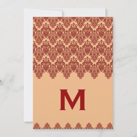 Orangefarbene Spitzen-Damask Hochzeitsgold-Metalli Einladung (Rückseite)