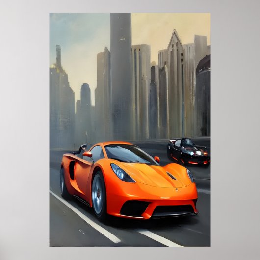Orangefarbene Sportwagen | AI Art Poster (Vorne)