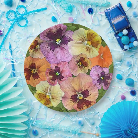 Orangefarbene Stiefmütterchen überall auf botanisc Pappteller (Party)