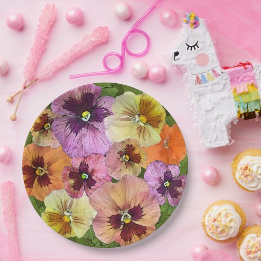 Orangefarbene Stiefmütterchen überall auf botanisc Pappteller (Party)