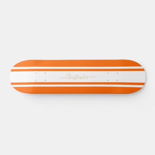 Orangefarbene Streifen Gold Monogramm Skateboard (Horizontal)