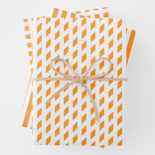 Orangefarbene Streifen Karo rautengeometrisch schi Geschenkpapier Set (Beispiel)