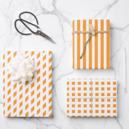 Orangefarbene Streifen Karo rautengeometrisch schi Geschenkpapier Set (Vorderseite)