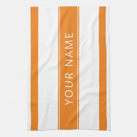Orangefarbene Streifen mit Ihrem Namen Küchentüche Geschirrtuch (Vertikal)