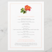 Orangefarbene Streifen Rose Aquarellfarben Hochzei Programm (Rückseite)