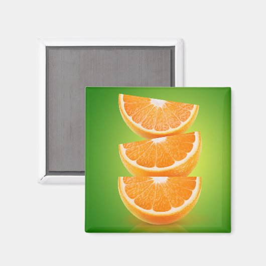 Orangefarbene Stücke auf grün Magnet (Vorderseite/Rückseite)