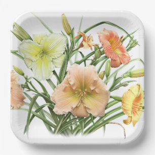 Orangefarbene Taglilien im botanischen Design Pappteller