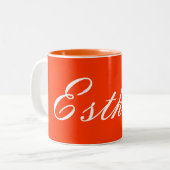 Orangefarbene Tasse Farbe mit Namen (Vorderseite Links)