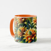 Orangefarbene Tasse mit gelb-grün leuchtenden Blum (Vorderseite Links)