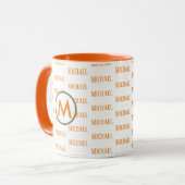 orangefarbene Tasse mit Monogramm und Namensmuster (Vorderseite Links)