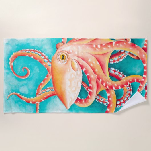 Orangefarbene Tentakeln Strandtuch (Vorderseite)