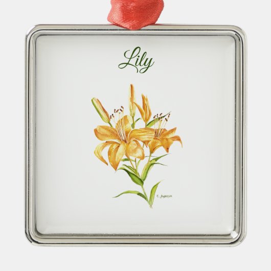 Orangefarbene Tigerlilie Aquarelltöne Ornament Aus Metall (Vorne)