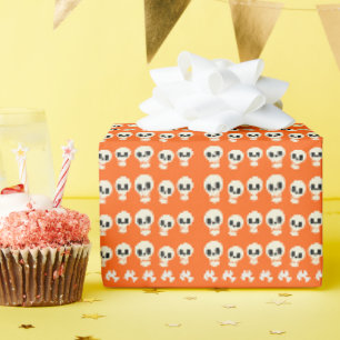 orangefarbene Totenköpfe Halloween Geschenkpapier
