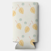 Orangefarbene tropische Blätter in Rosa Selters Dosenkühler (Rückseite)