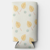 Orangefarbene tropische Blätter in Rosa Selters Dosenkühler (Vorderseite)