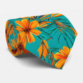 Orangefarbene tropische Blume | Türkis Krawatte (Gerollt)