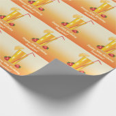 Orangefarbene tropische Getränke und Erdbeeren zum Geschenkpapier (Ecke)
