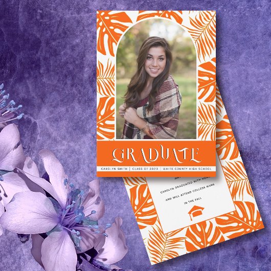 Orangefarbene tropische Klasse 2024 Foto Abschluss Ankündigung