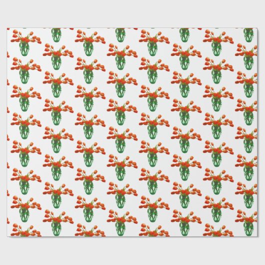Orangefarbene Tulips in Vase auf weißem Umschlagpa Geschenkpapier (Flach)