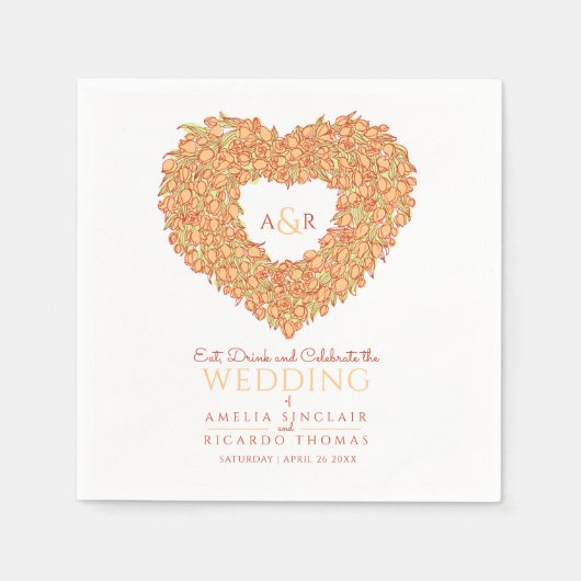 Orangefarbene Tulpenkrautfarbe zeichnend Monogramm Serviette (Vorderseite)