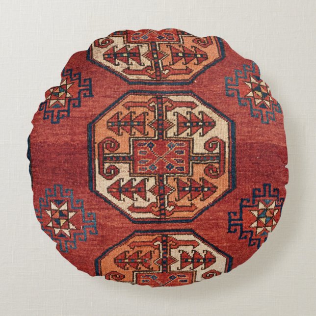 Orangefarbene Turkestan-Medallien  Rundes Kissen (Vorderseite)