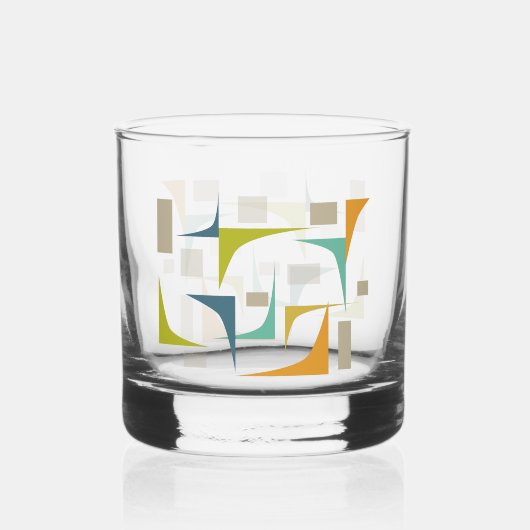 Orangefarbene türkisfarbene Ecken Mitte Jahrhunder Whiskyglas (Vorderseite)