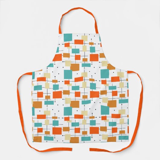 Orangefarbene türkisfarbene Quadrate Retro Muster  Schürze (Vorderseite)