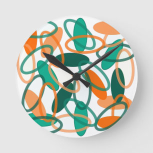 Orangefarbene und Aquamarine Ovale Runde Wanduhr