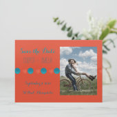 Orangefarbene und Aquamarine Save the Date flache (Stehend Vorderseite)