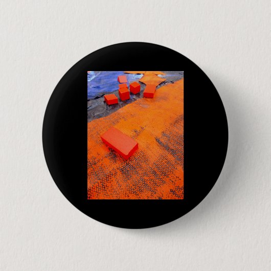 Orangefarbene und blaue Abstrakte Bio Kunststoffe Button (Vorderseite)