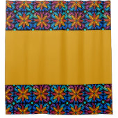 Orangefarbene und blaue Blume Duschvorhang (Vorderseite)