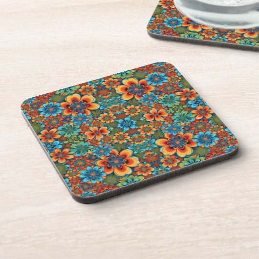 Orangefarbene und blaue Blumen Getränkeuntersetzer (Linke Seite)