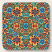 Orangefarbene und blaue Blumen Getränkeuntersetzer (Vorderseite)