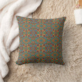 Orangefarbene und blaue Blumen Kissen (Decke)