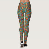Orangefarbene und blaue Blumen Leggings (Rückseite)