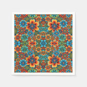 Orangefarbene und blaue Blumen Serviette (Vorderseite)
