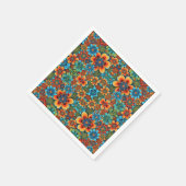 Orangefarbene und blaue Blumen Serviette (Ecke)