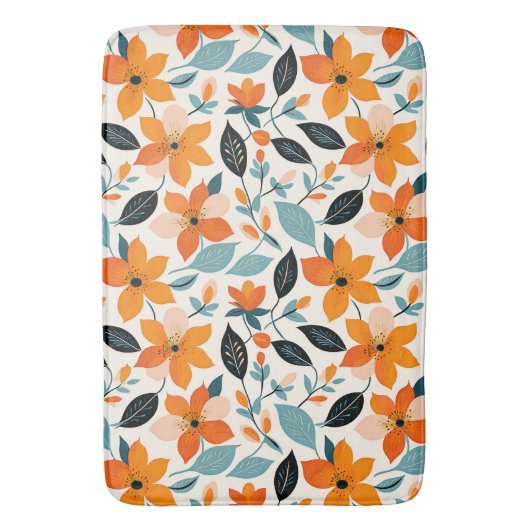 Orangefarbene und blaue Folien und Blume Badematte (Vorderseite Vertikal)