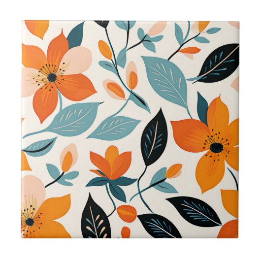 Orangefarbene und blaue Folien und Blume Fliese (Vorderseite)